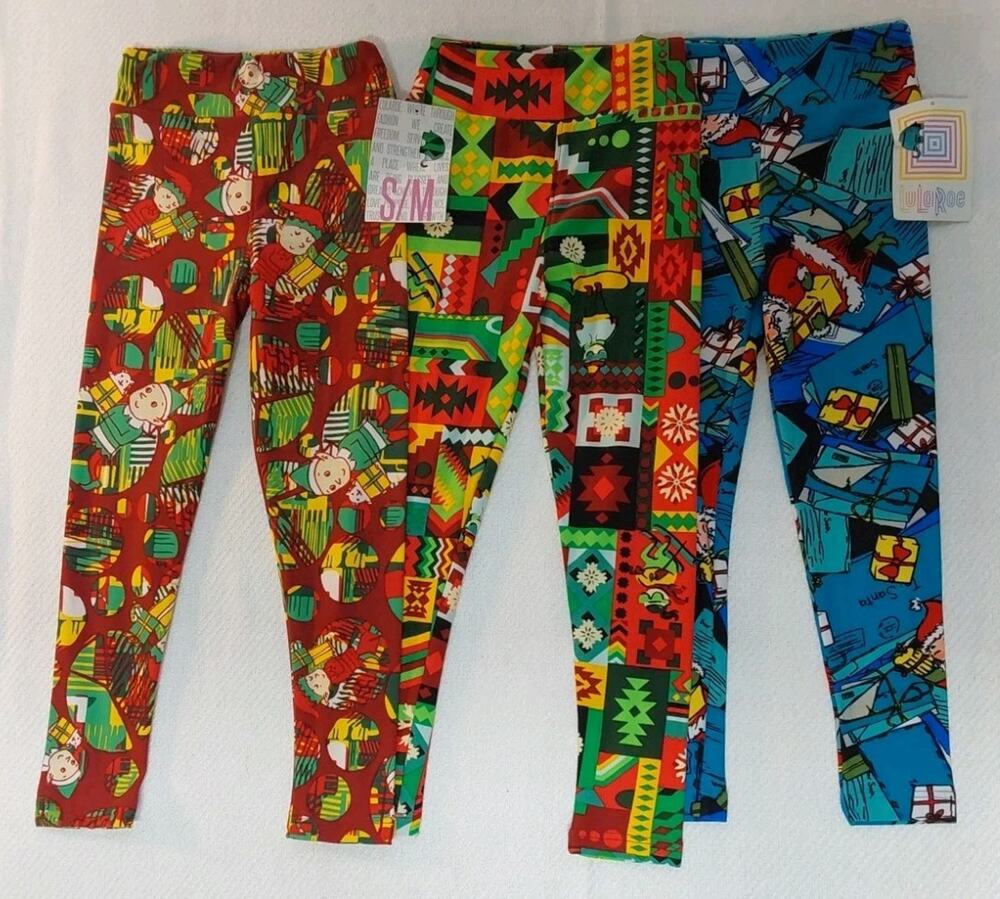 LuLaRoe Kids S/M Multicolor Christmas High-Waist Ankle Leggings 3 Pack #K18